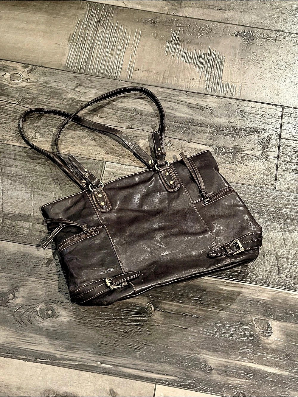 M.C. Brown Leather-Look Tote Bag